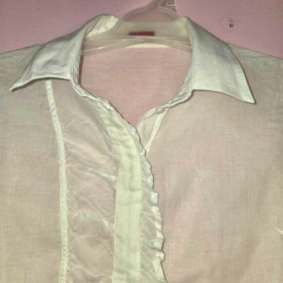 Escada White Ruffled Women's Button-up Top, Size XS, 100% cotton - Picture 2 of 9